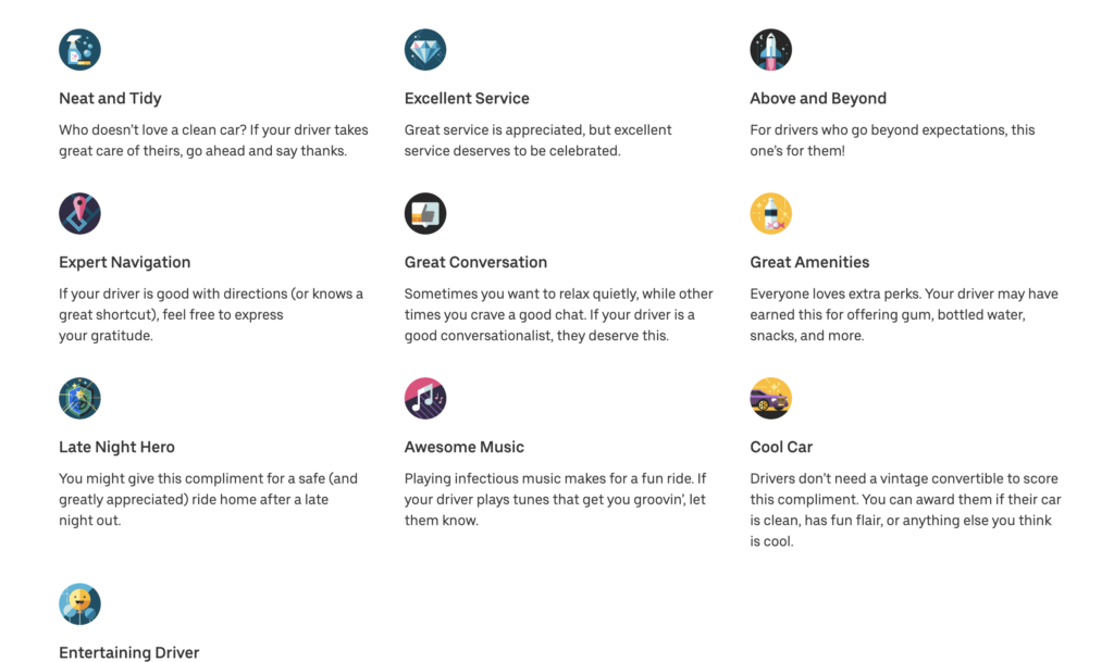RideShare compliment options